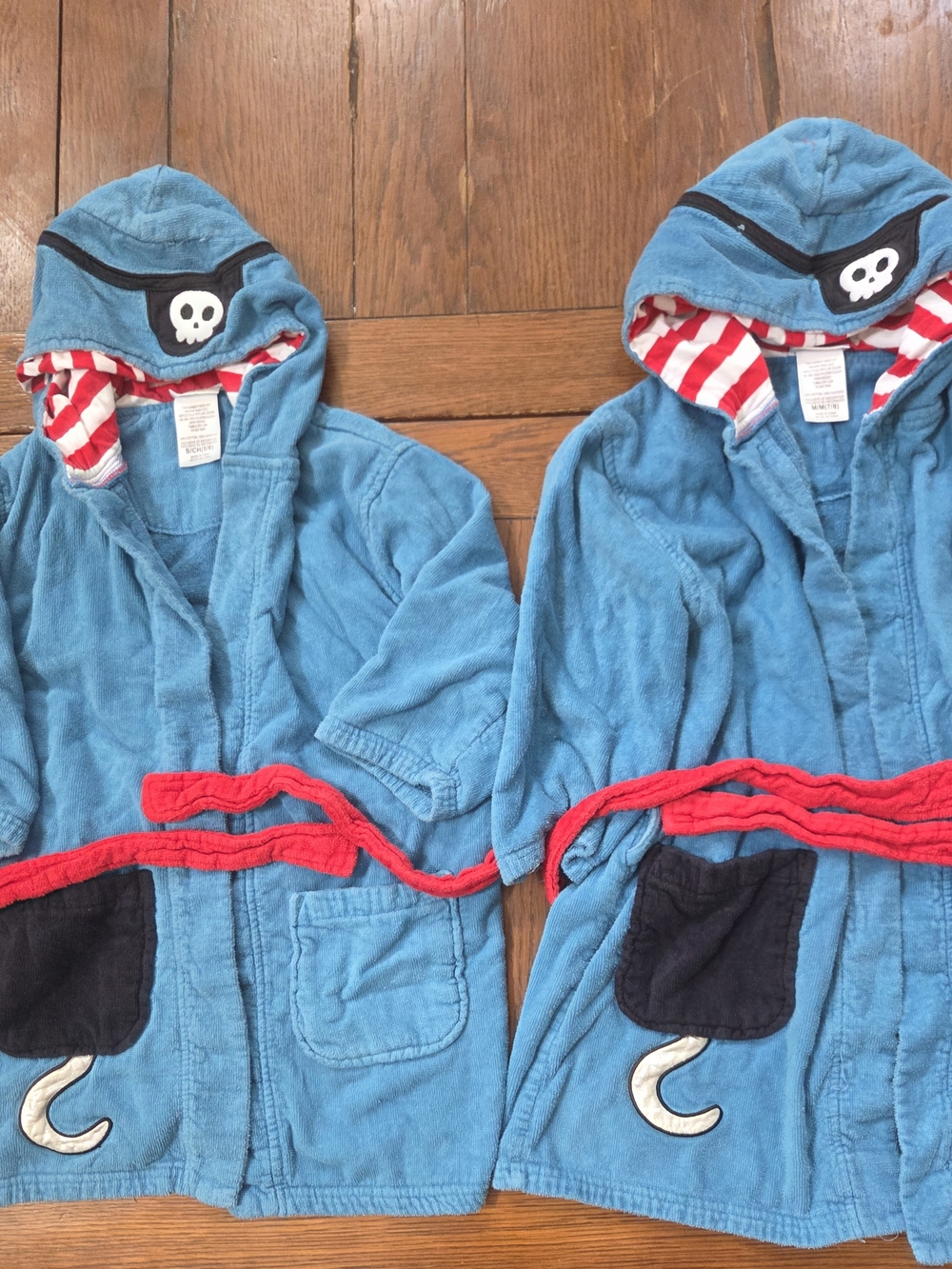 Blue Kids Pirate Hooded Bath Robe with Red Trim